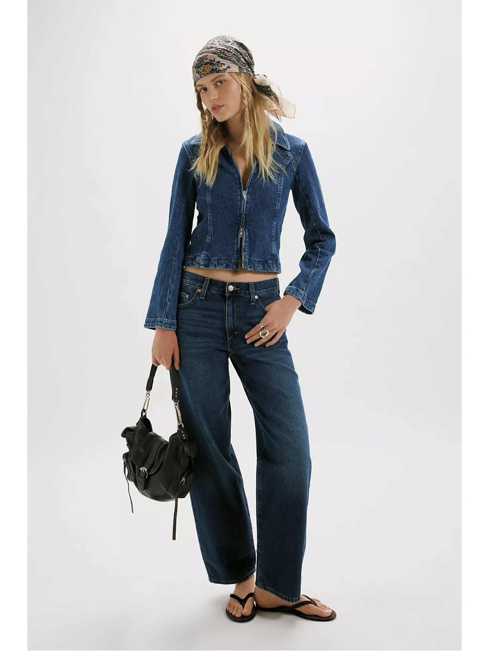 Free People Retro Y2K 90s Double Zip River Denim Jean Jacket in Blue NWT Large - Picture 4 of 11